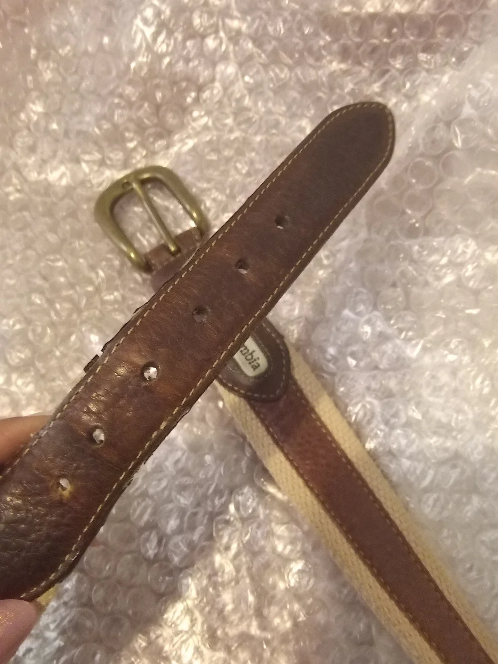 Columbia Beige Canvas Belt with Brown Leather Trim
